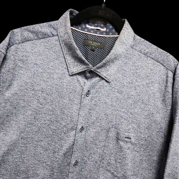 Ted Baker Shirt Mens Sz 7 (Large) Heather Blue 100% Cotton Long Sleeve Button Up - Picture 1 of 12